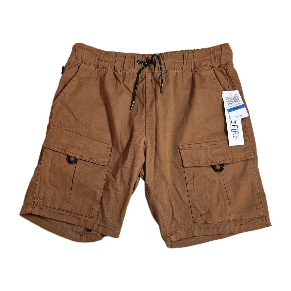 Ring of Fire Men's Cargo Shorts Size XL Brown Elastic Waist Drawstring